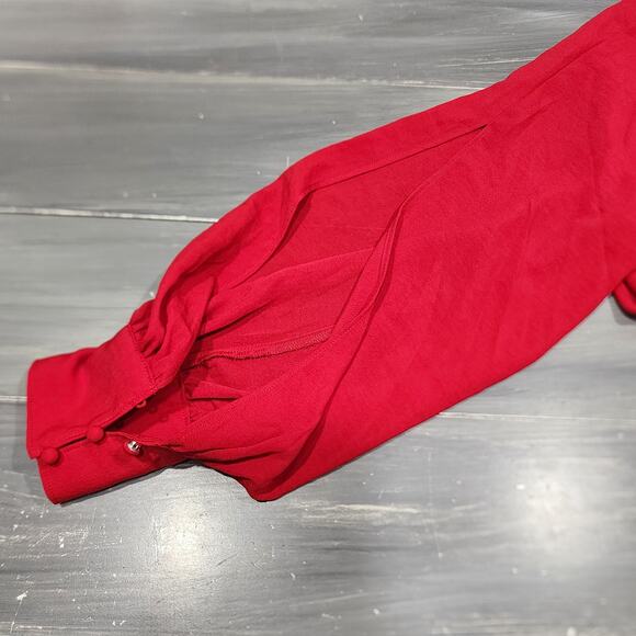 Maurice’s Red Blouse Chiffon Shirt Size Large Slit Sleeve Keyhole Back - Picture 6 of 10